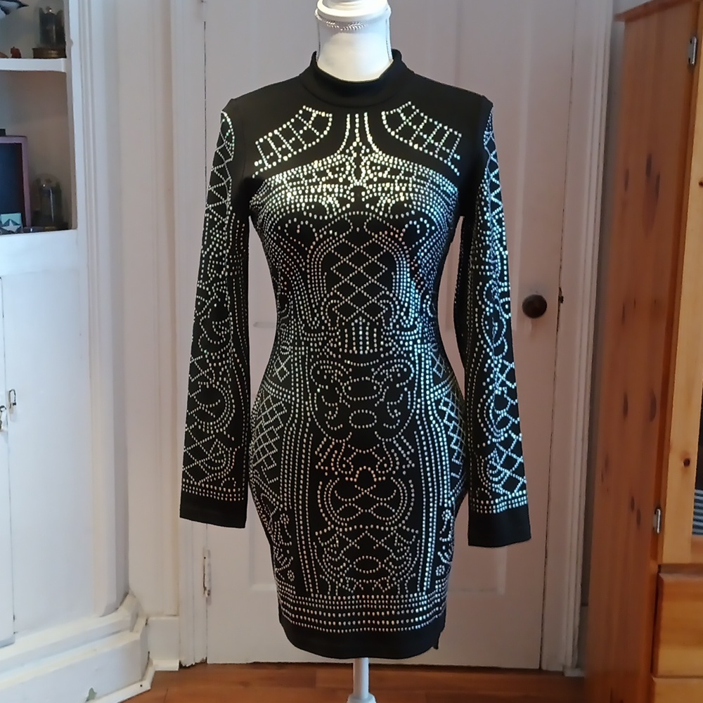 NEW Rhinestone Detail Bodycon Scuba Mini Dress